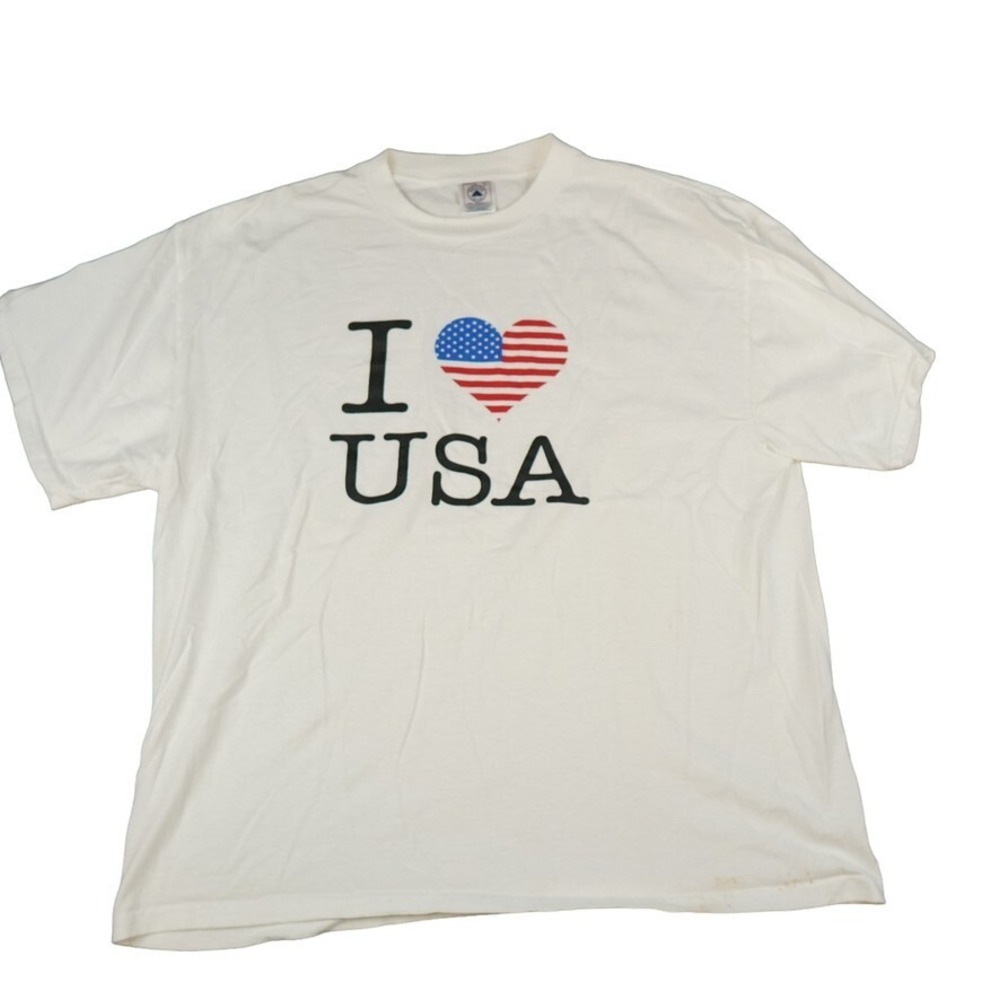 Vintage I Love USA Shirt Adult XL White Short Sleeve  9/11 Delta Red Square Logo